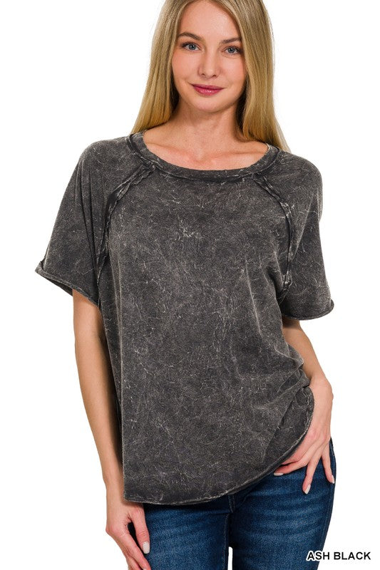 Back Patch Crinkle Washed Raglan Sleeve T-Shirt