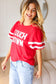 Stand Out Red "TOUCHDOWN" Sequin Bubble Sleeve Game Day Top