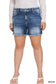 Plus Mid Rise Raw Frayed Hem Denim Shorts