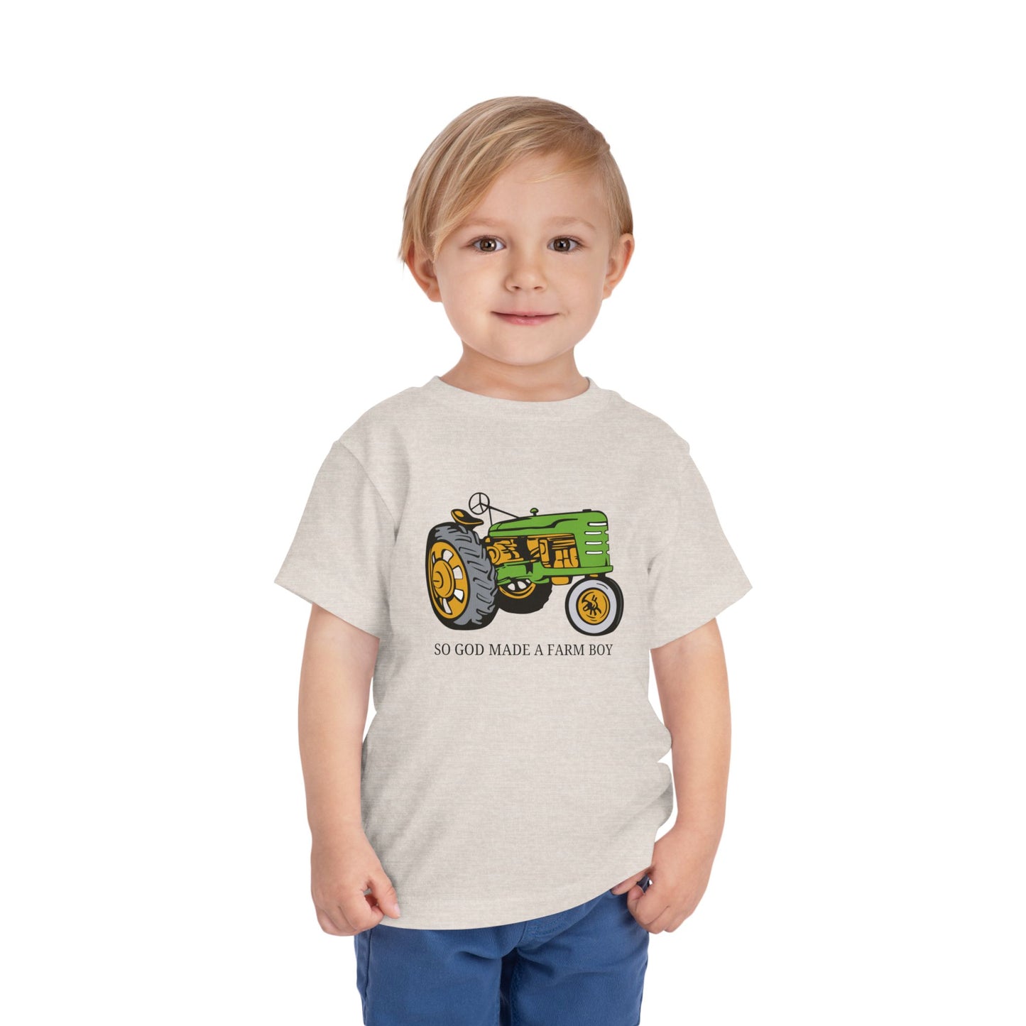 Toddler Tractor Tee — "So God Made a Farm Boy" Cotton Shirt