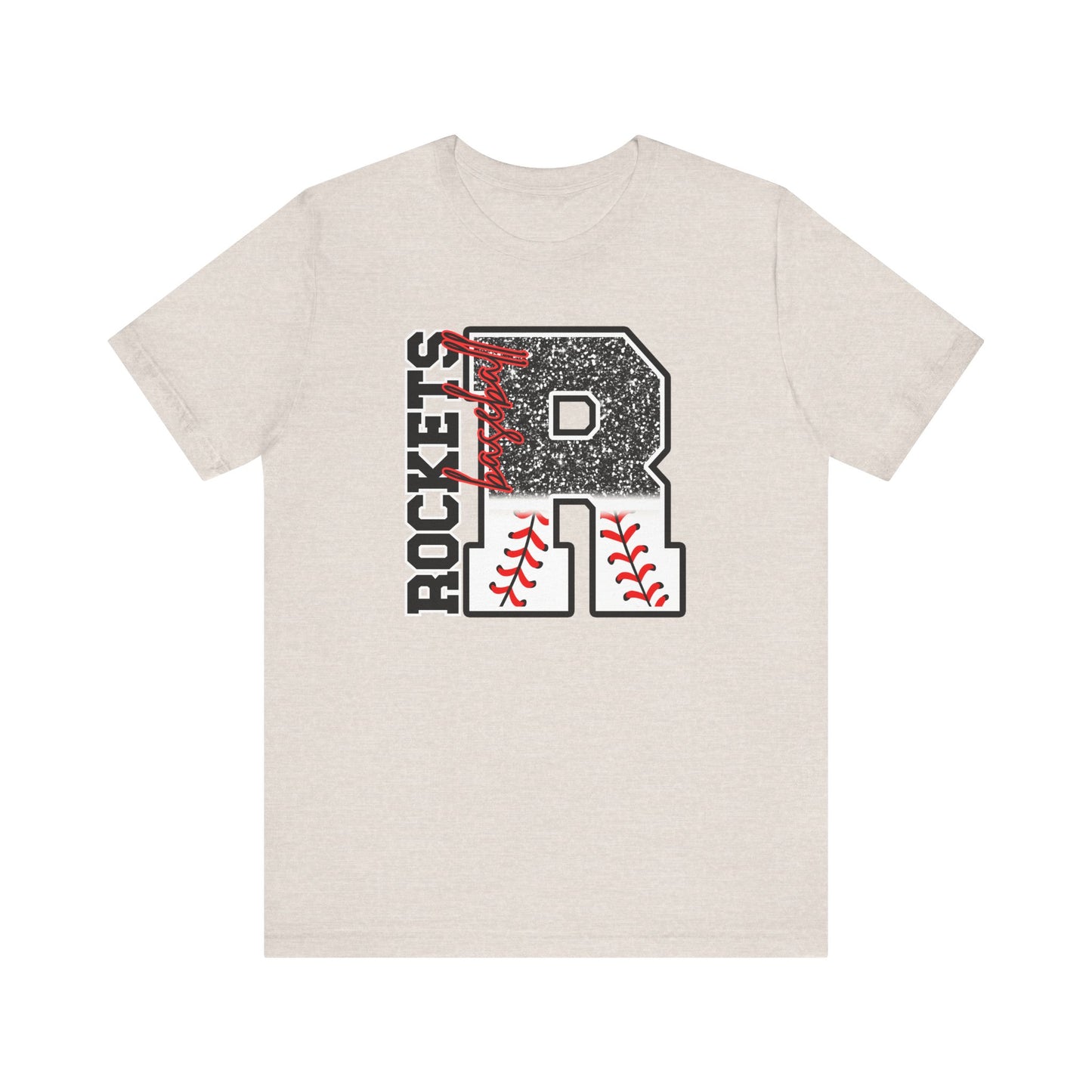Rockets Baseball- FAUX glitter- Unisex Jersey Short Sleeve Tee