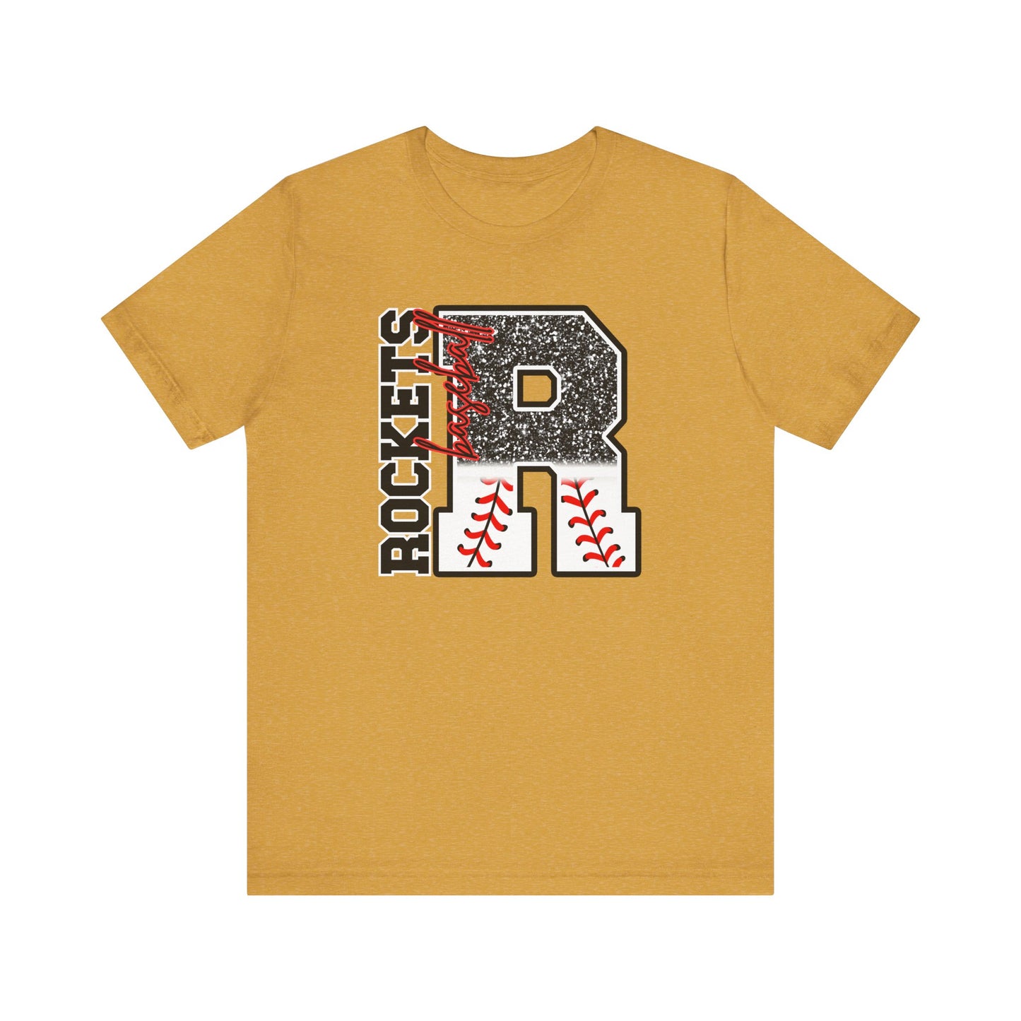 Rockets Baseball- FAUX glitter- Unisex Jersey Short Sleeve Tee