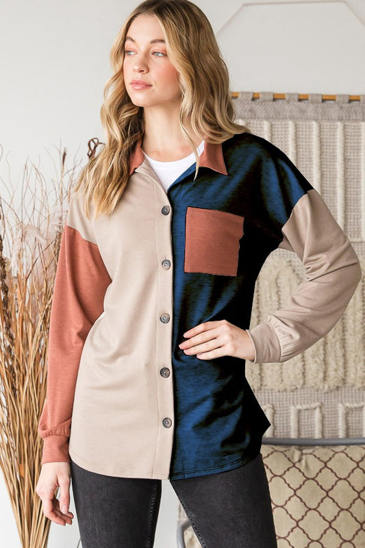 Dreaming Of Fall Color Block Button Down Shirt