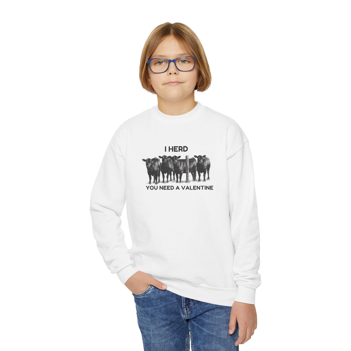 I Herd You Need A Valentine - Youth Crewneck Sweatshirt