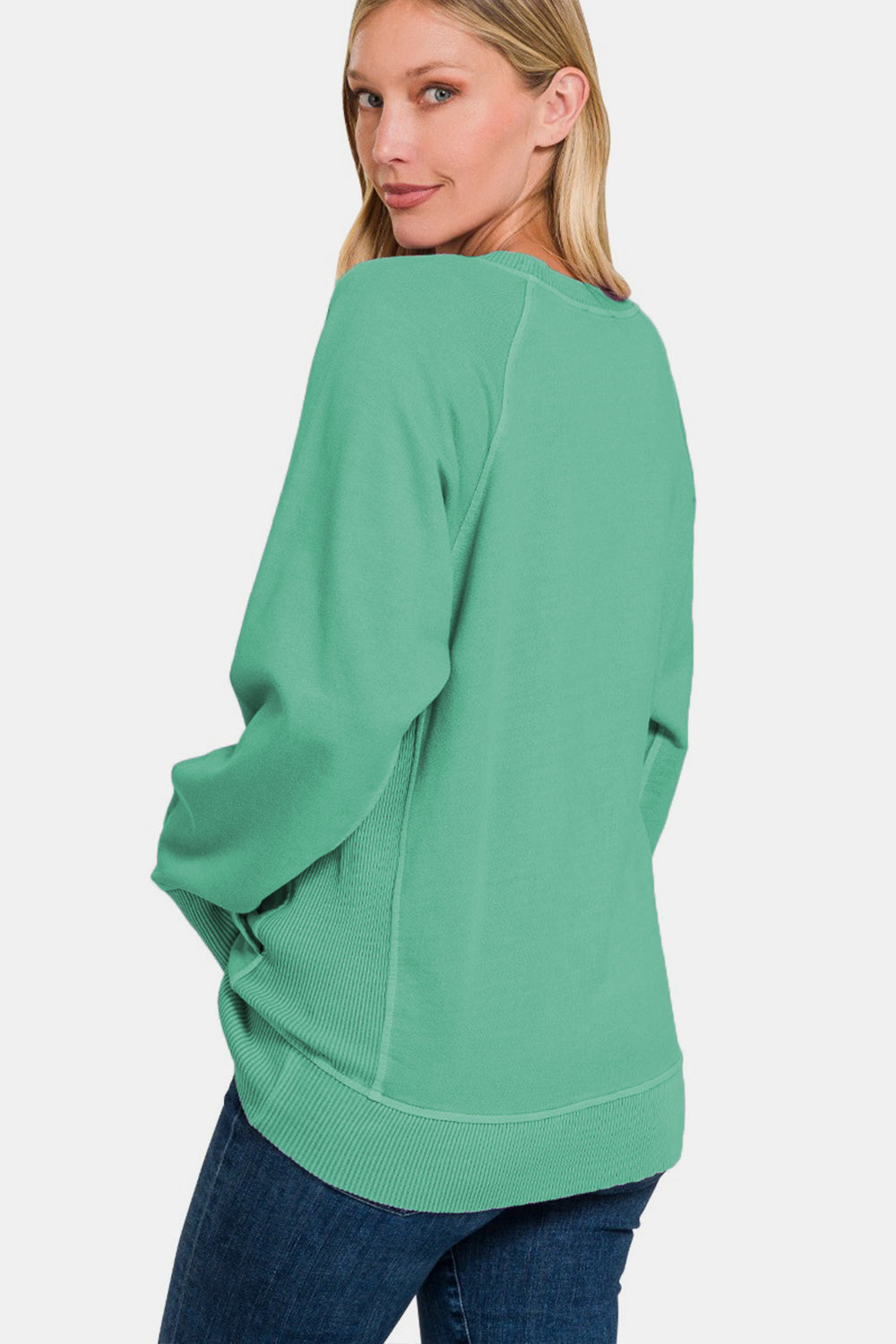 Zenana Pocketed Round Neck Long Sleeve Sweatshirt