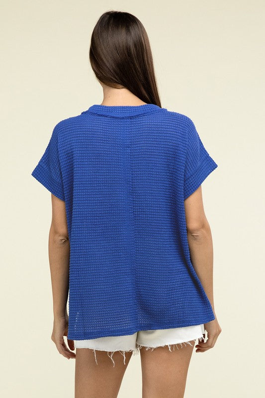 Brushed Waffle Exposed-Seam Short Sleeve Top