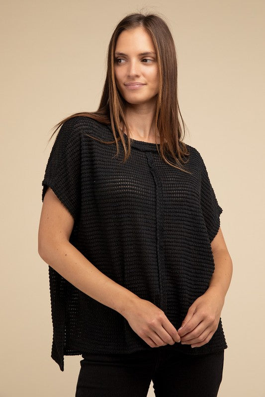 Dolman Short Sleeve Jacquard Sweater