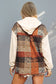 Wind Down Contrast Long Sleeve Hooded Plaid Jacket