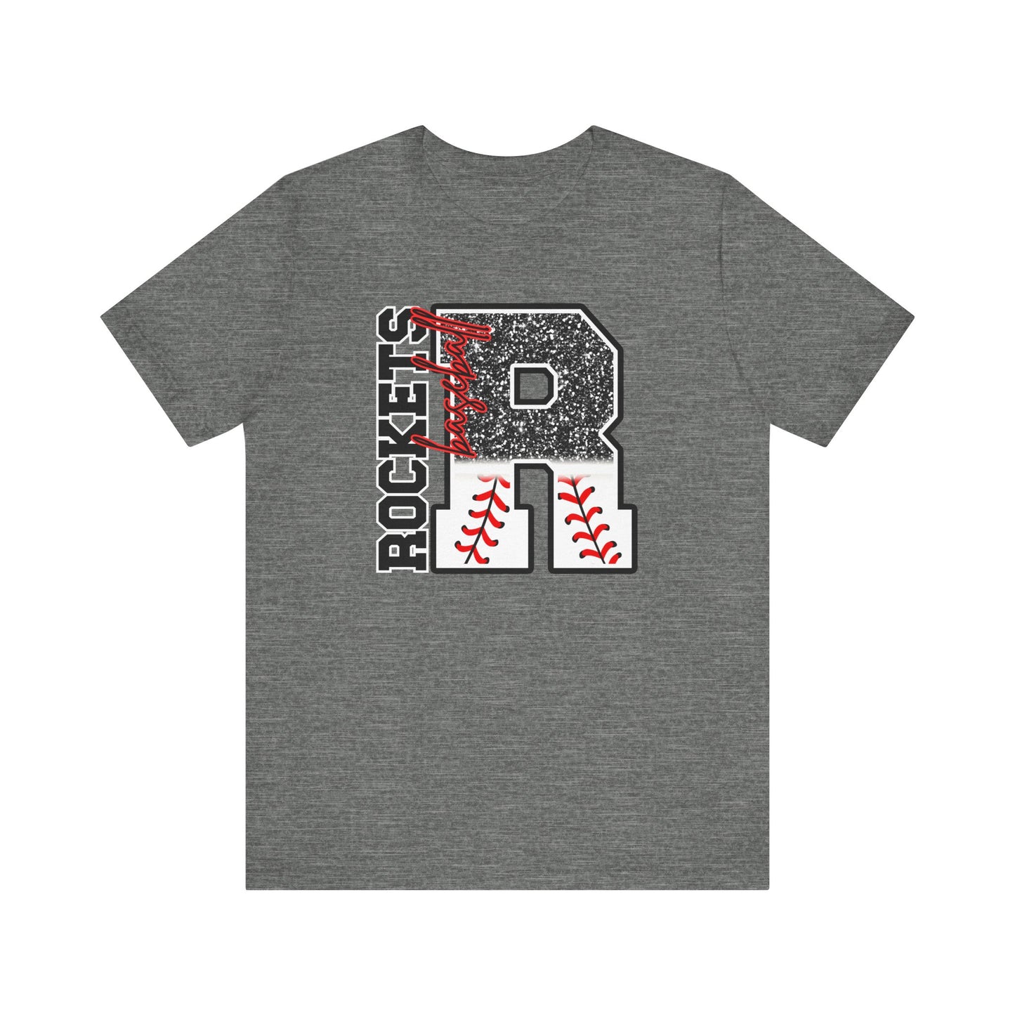 Rockets Baseball- FAUX glitter- Unisex Jersey Short Sleeve Tee