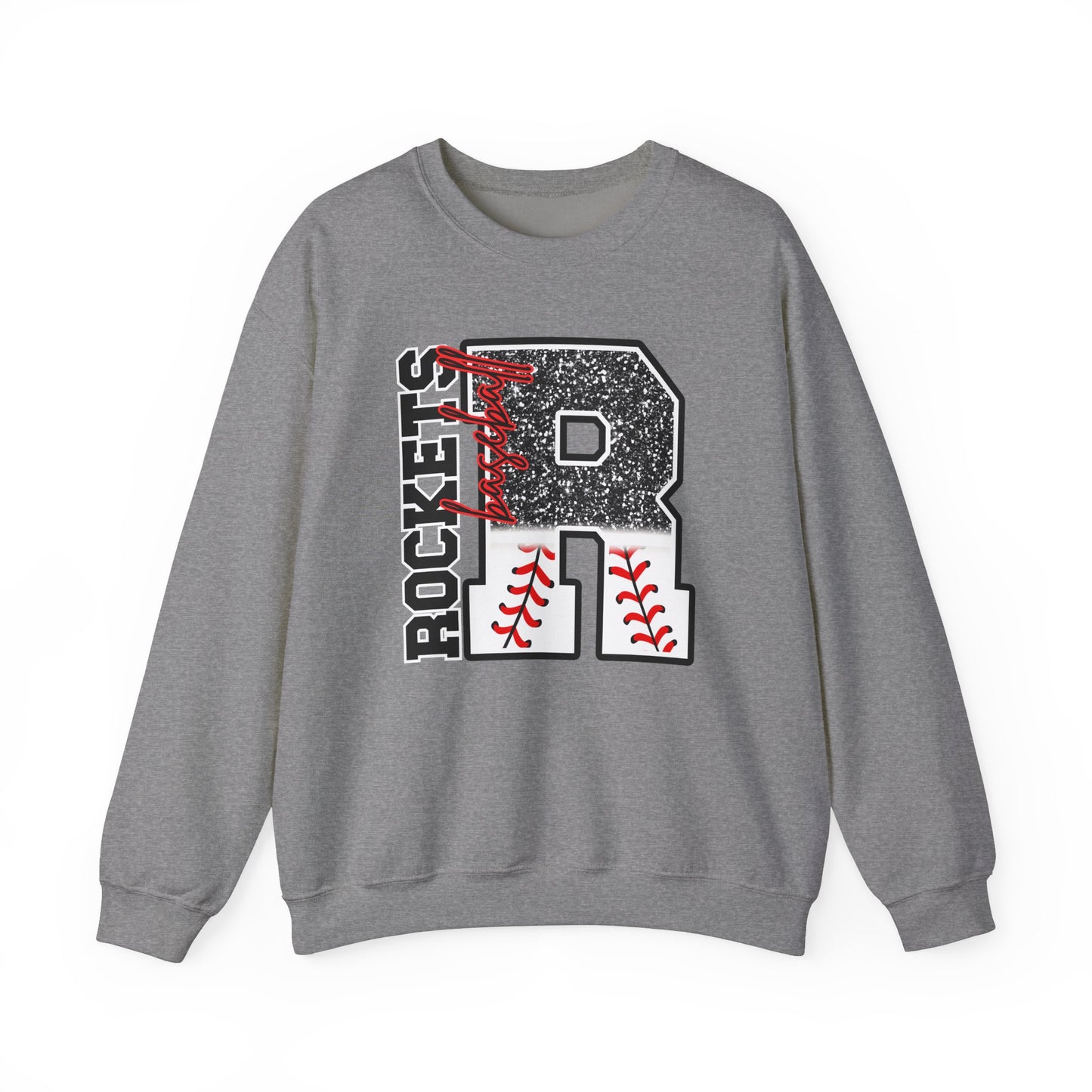Rockets Baseball- FAUX glitter- Unisex Heavy Blend™ Crewneck Sweatshirt