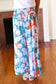 Vacay Vibes Green Floral Smocked Waist Side Slit Palazzo Pants