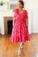 Remember Me Red & Pink Floral Print Smocked Waist Midi Dress