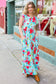 What A Vision Aqua Floral Fit & Flare Maxi Dress