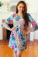 Spread Joy Teal & Fuchsia Watercolor Floral Ruffle Sleeve Dress