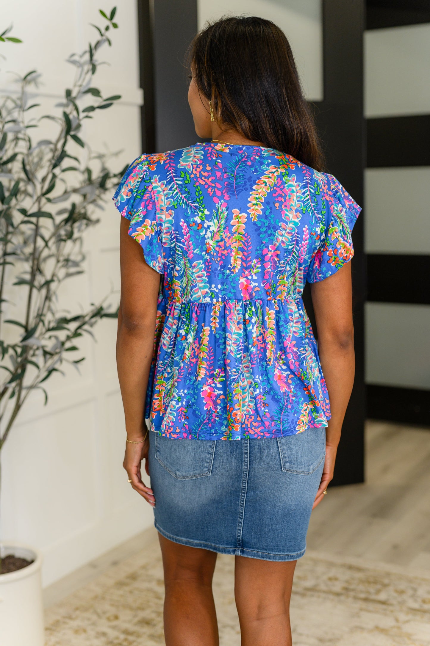 Flirt Alert Flutter Sleeve Top in Blue