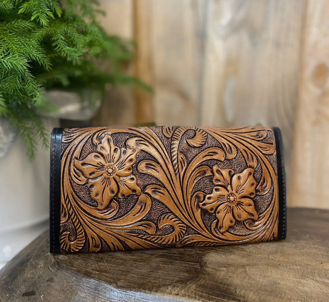 Cowhide & Tooled Leather Wallet