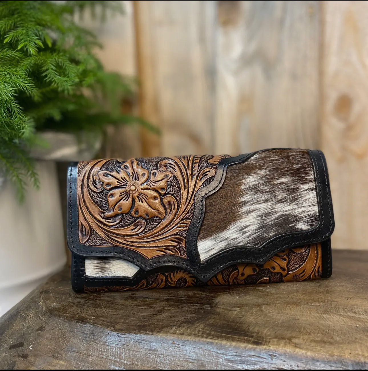 Cowhide & Tooled Leather Wallet