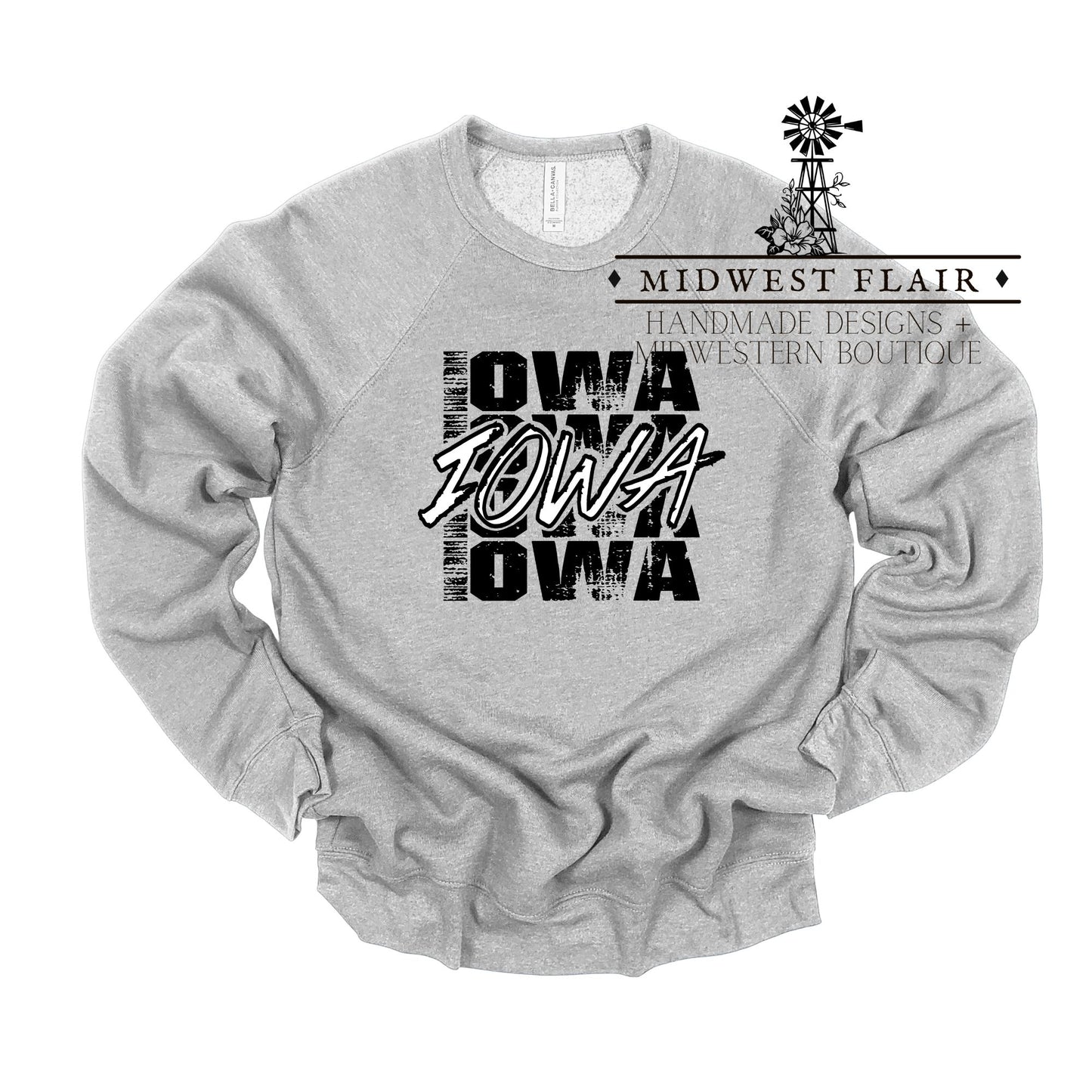 I O W A - Bella + Canvas Crewneck