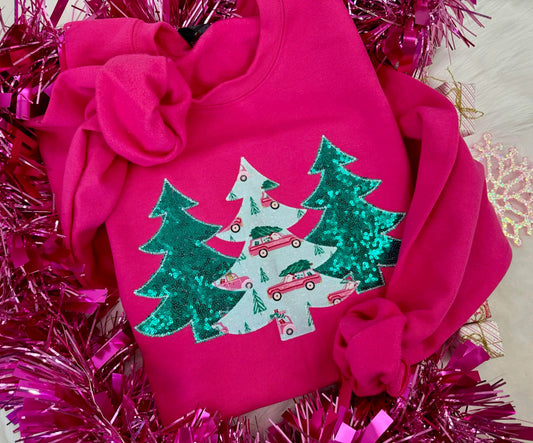 Christmas Trees Embroidered Appliqué Sweatshirt