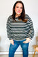 Look Striking Charcoal Stripe Terry Banded Dolman Pullover