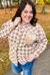 Taupe Plaid Velvet Pocket Button Down Top