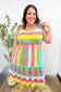 Start The Day Rainbow Stripe Shoulder Tie Tiered Dress