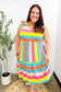 Start The Day Rainbow Stripe Shoulder Tie Tiered Dress