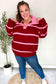 Fall For You Crimson Stripe Notched Neck Collared Oversized Sweater