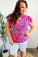 Eyes On You Fuchsia Boho Ikat Print Frill Notch Neck Top