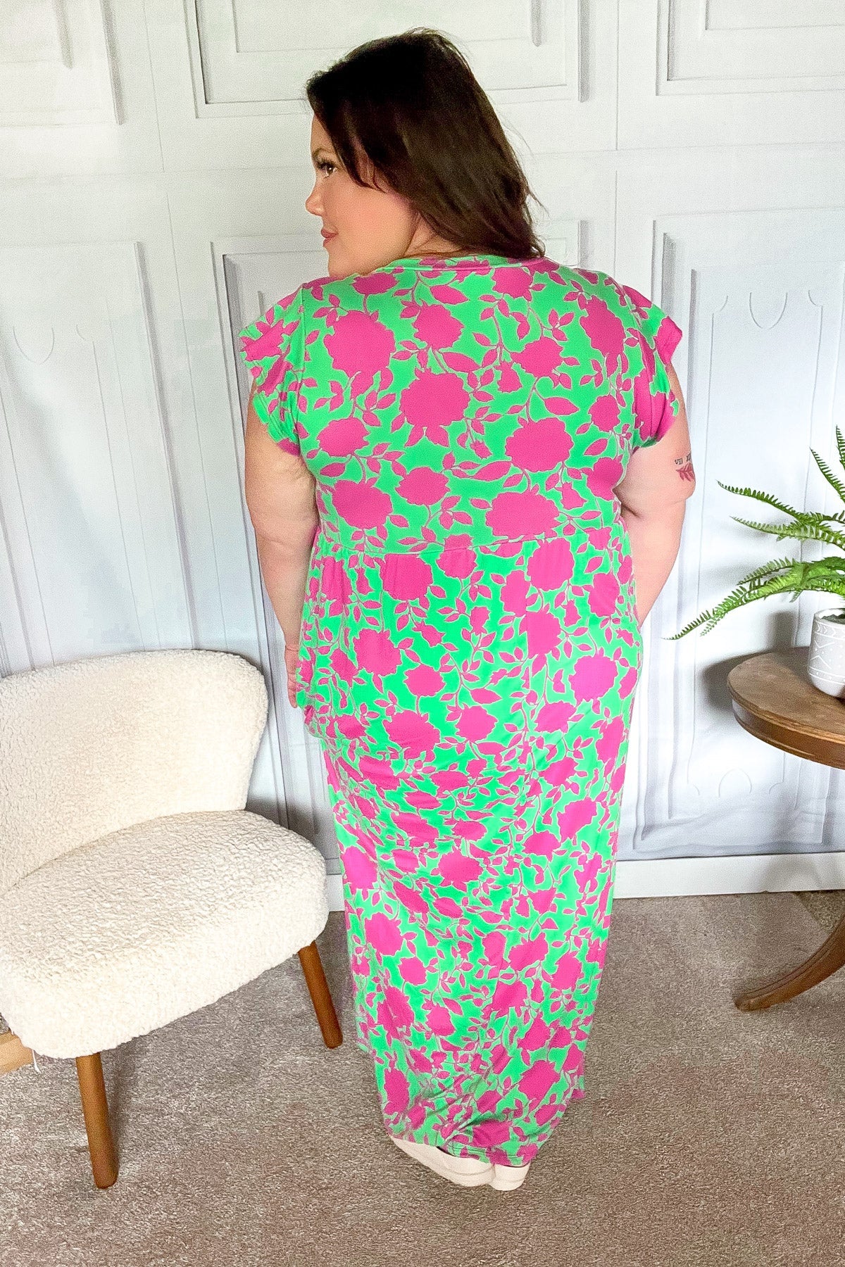 Stand Out Green & Fuchsia Floral Fit & Flare Maxi Dress