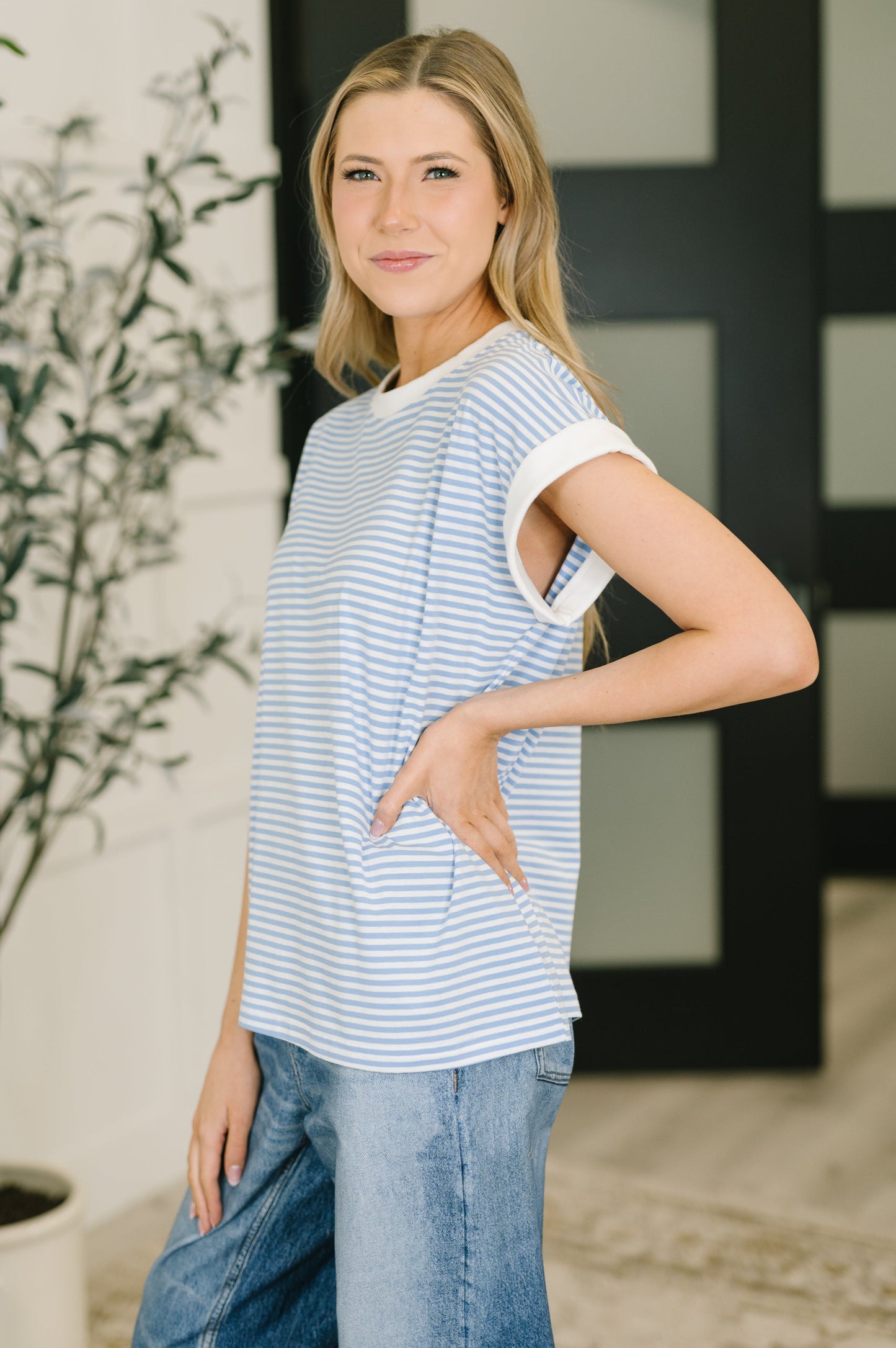 I Wouldn't Mind Short Sleeve Top in Cornflower Blue