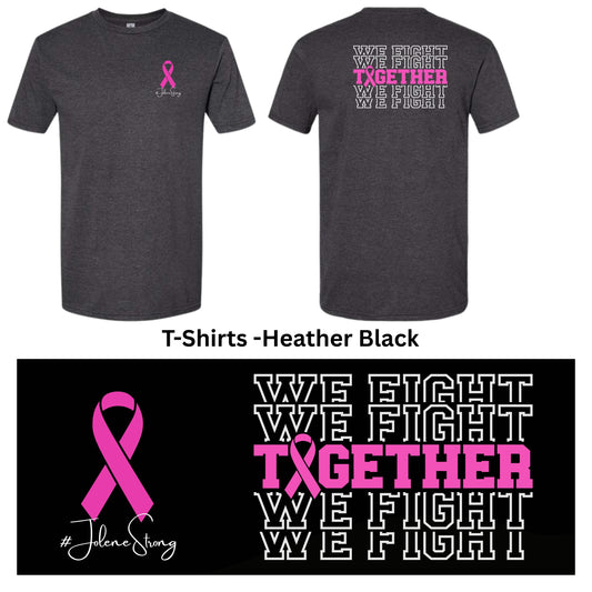 Heather black t-shirt with pink ribbon and 'We Fight Together' text on a white background