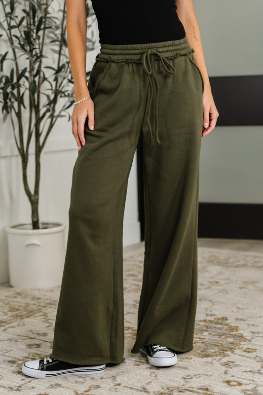 Lounge Line Wide Leg Sweats in Dark Olive