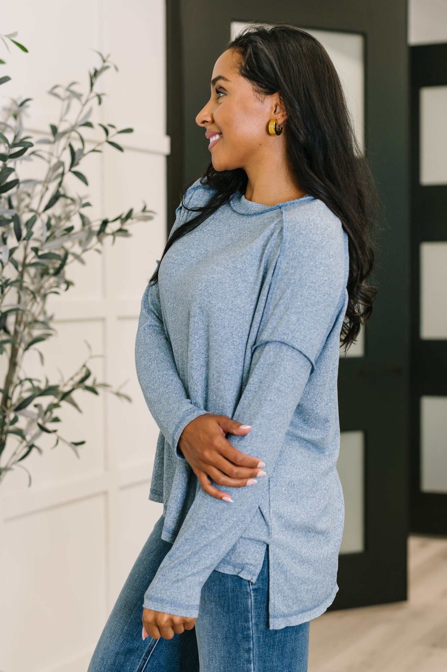 Mellow Mood Heathered Pullover in Dusty Blue