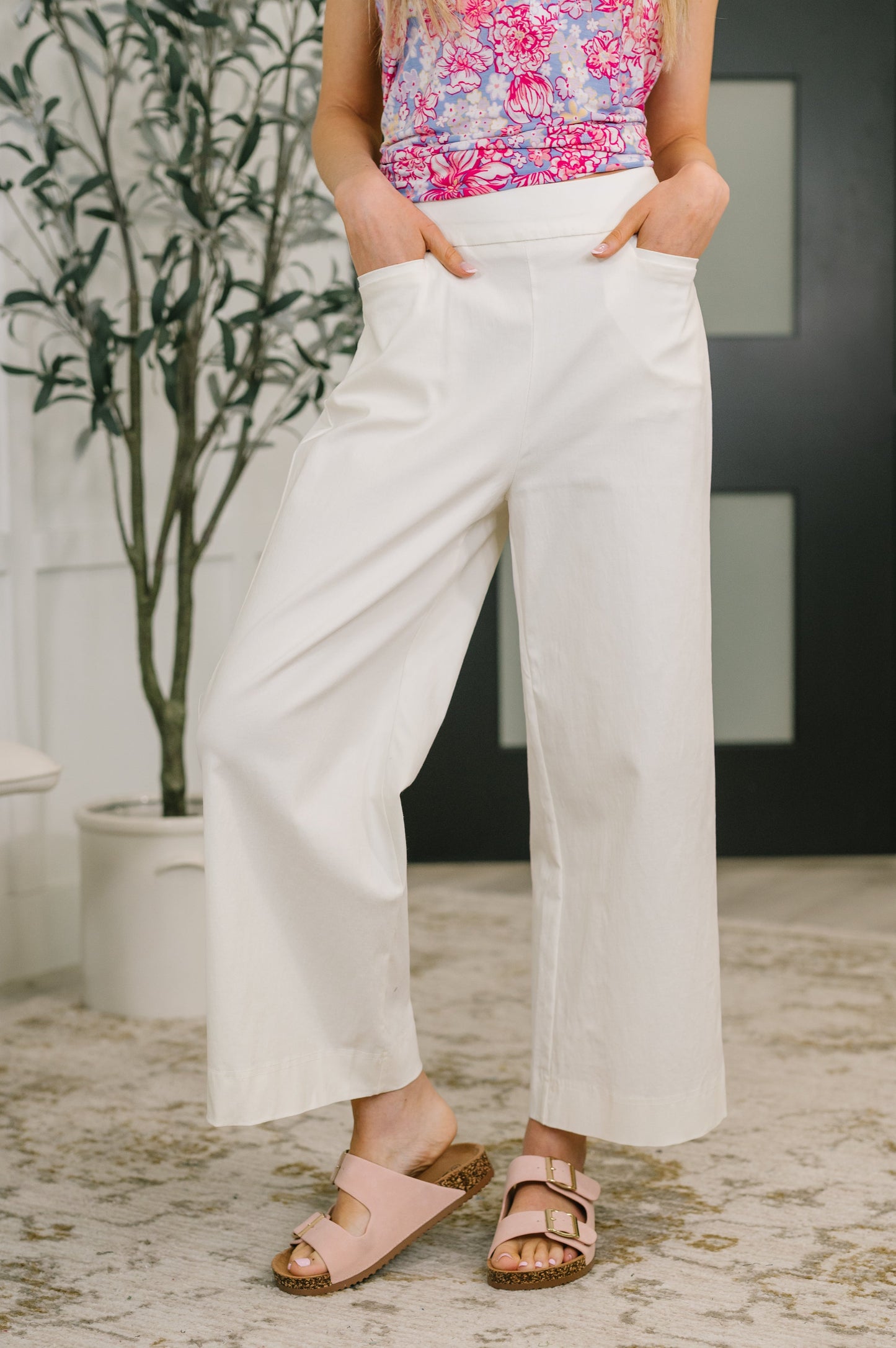 Only Pair High Waisted Wide Leg Bottoms in Off White