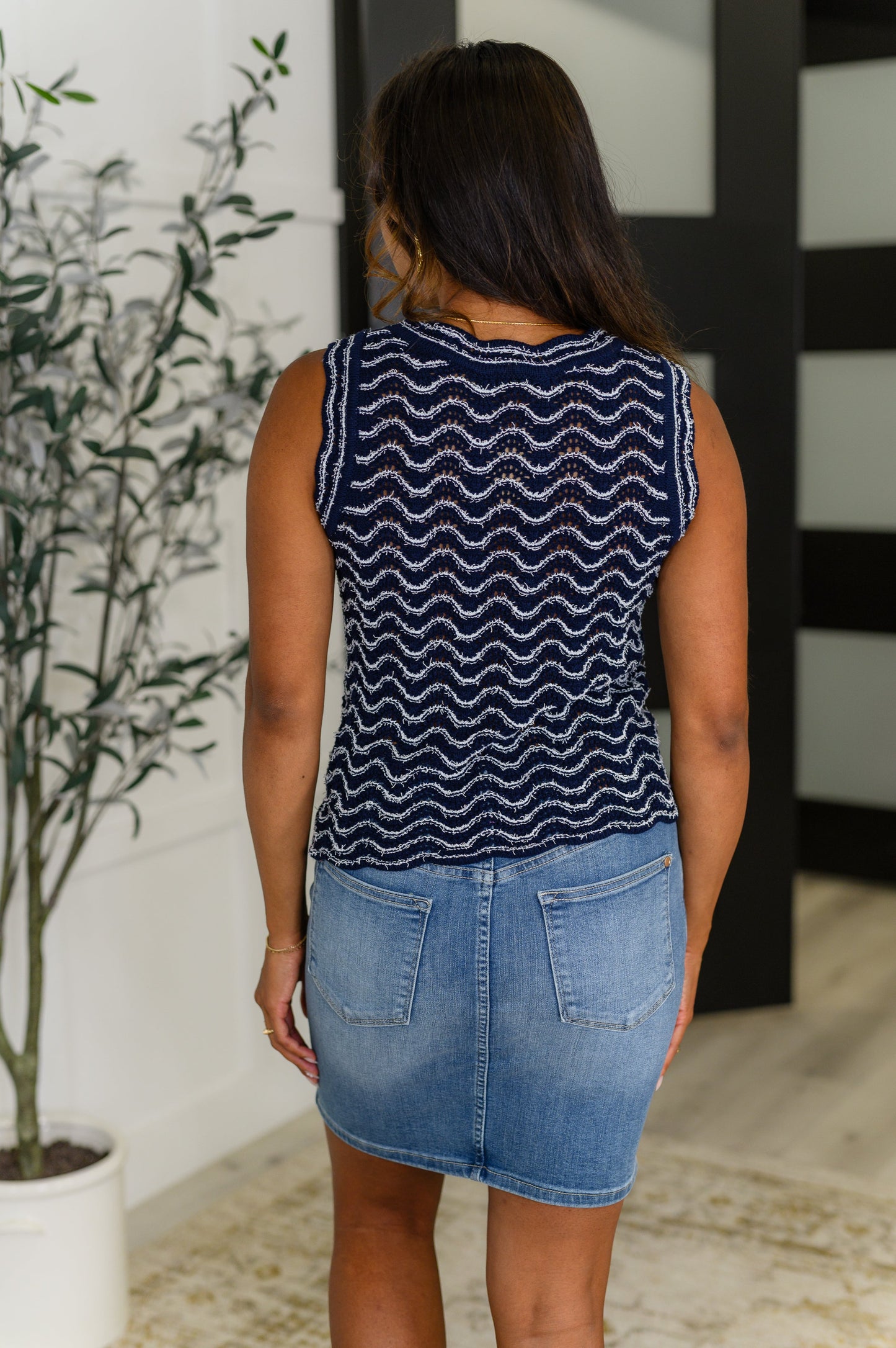 Own the Chill Wavy Striped Top in Navy