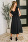 Pinstripe Romance V-Neck Ruffle Sleeve Dress in Black
