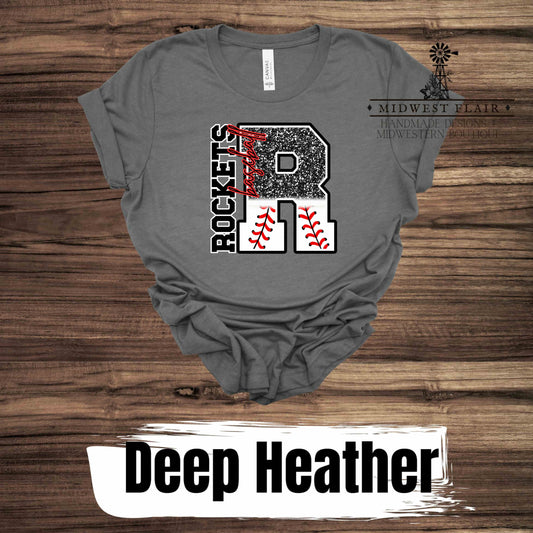 Rockets Baseball- FAUX glitter- Unisex Jersey Short Sleeve Tee