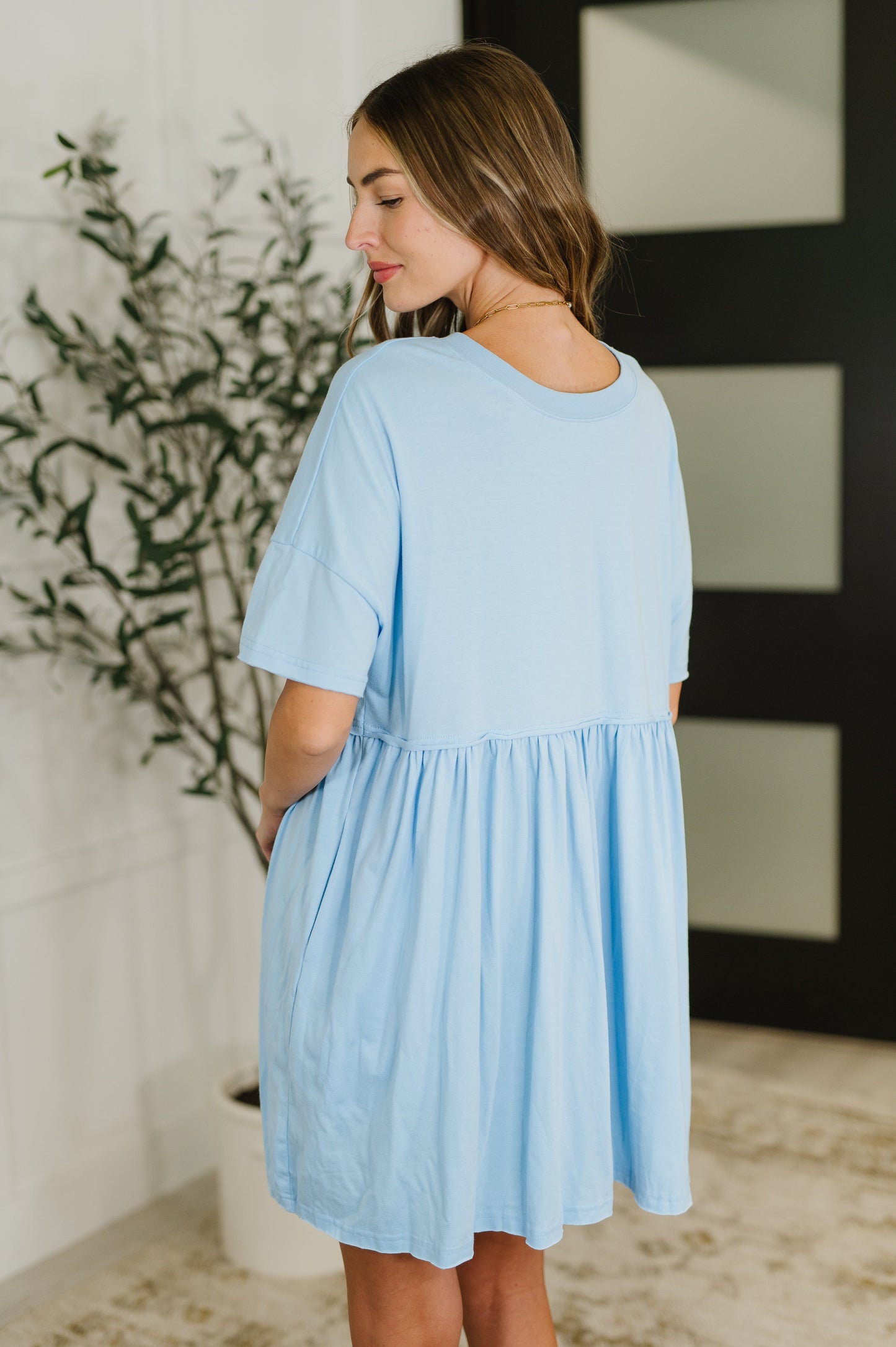 PREORDER: Relaxed Drop Shoulder Dress in Light Blue