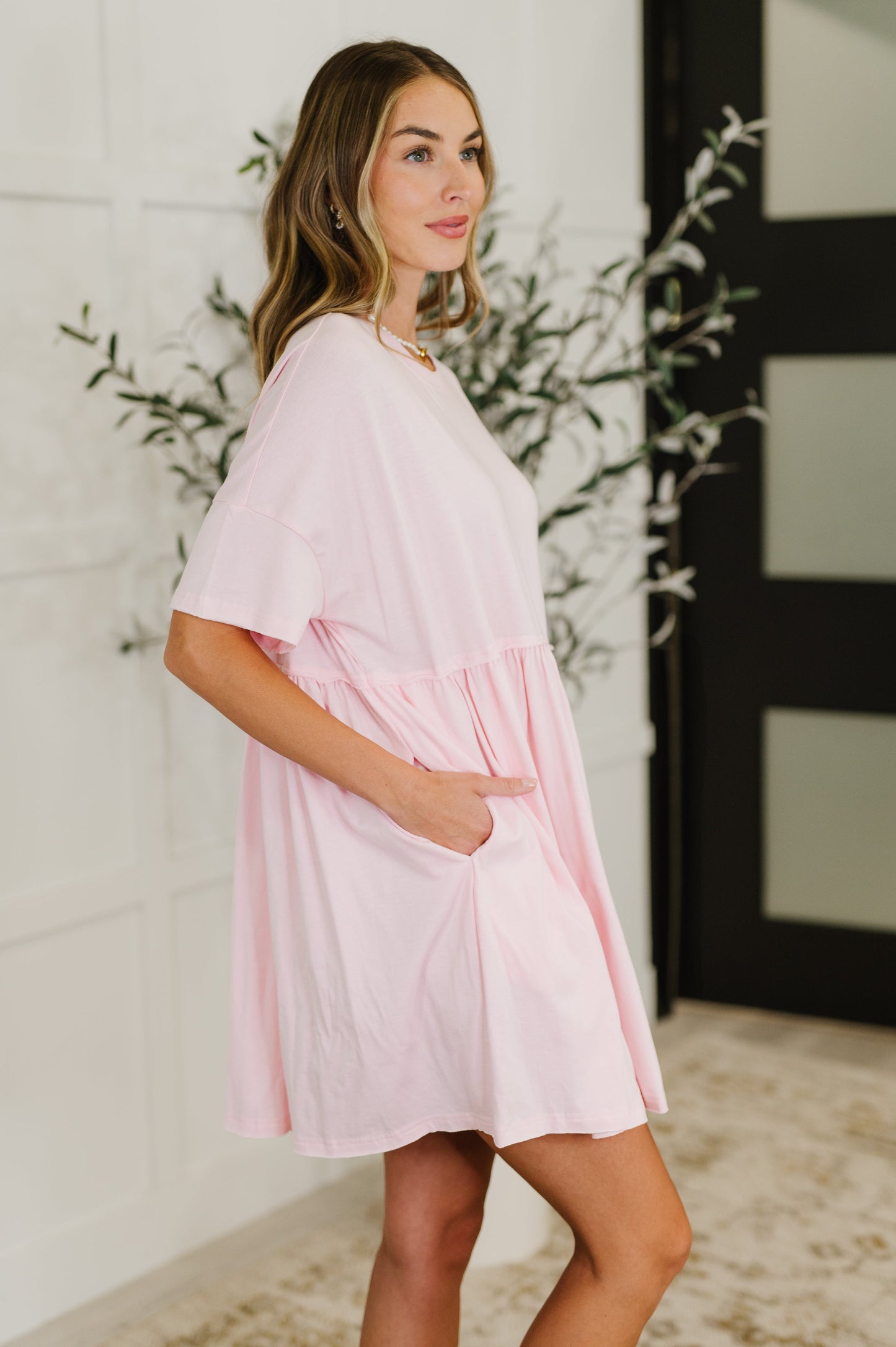 PREORDER: Relaxed Drop Shoulder Dress in Light Pink