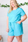 Ice Blue Brushed Knit Elastic Waist Pocketed Romper