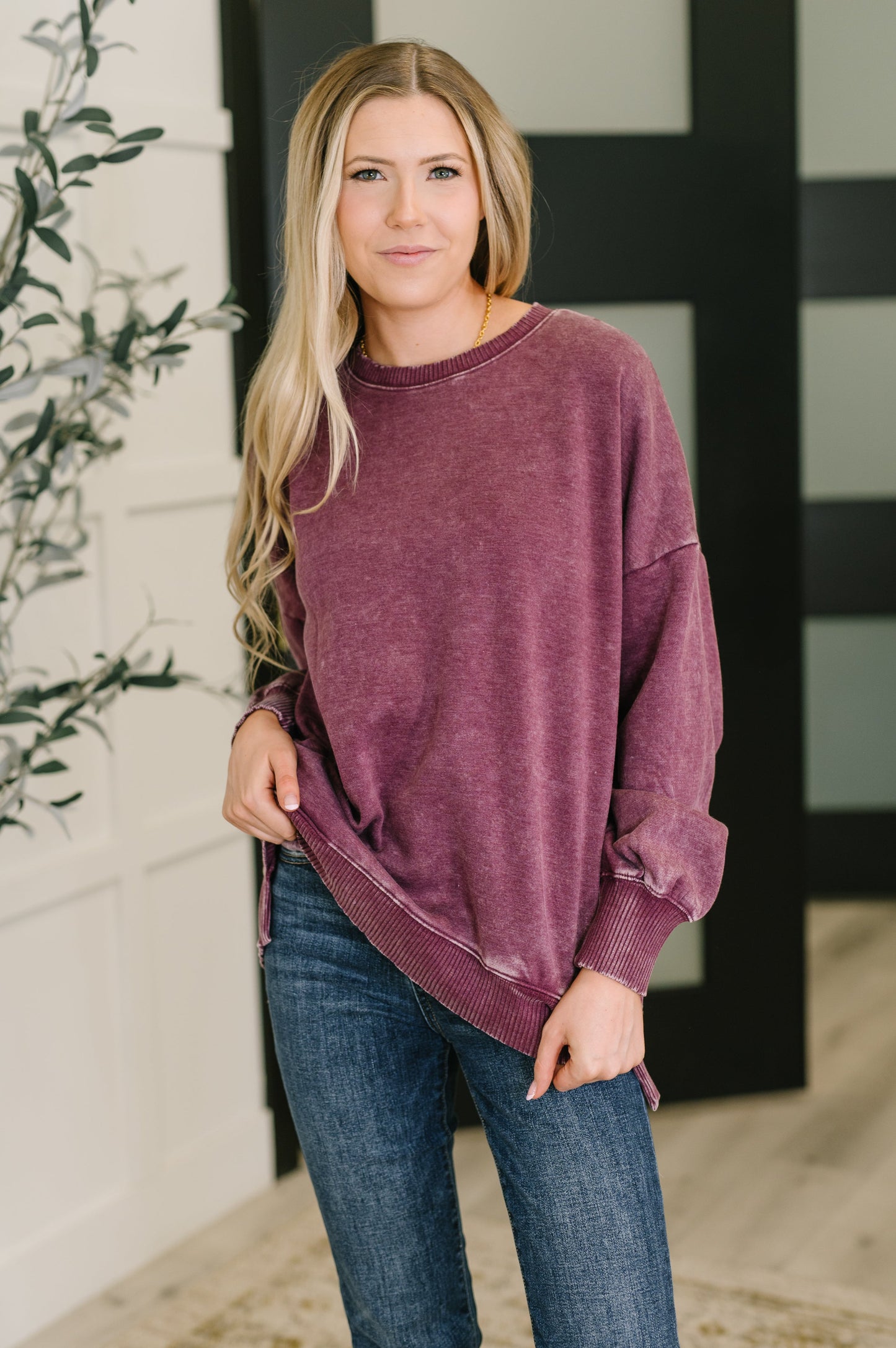 Safe and Secure Mineral Wash Pullover in Eggplant