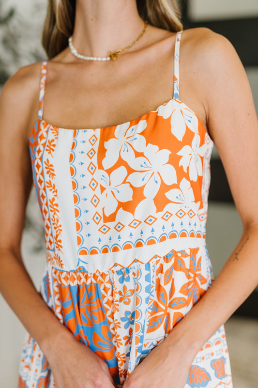 PREORDER: Square Neck Contrast Detail Dress in Orange