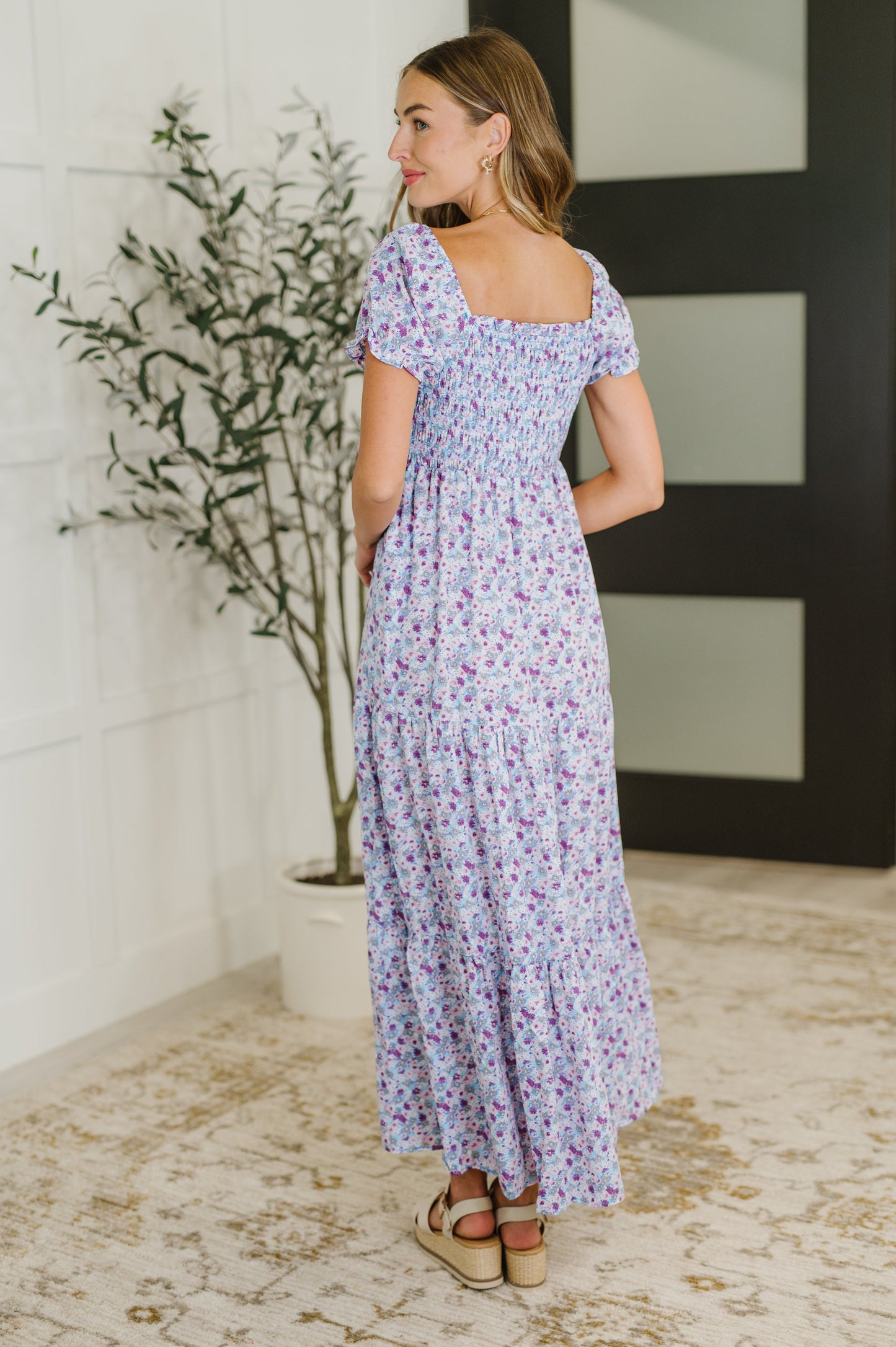 PREORDER: Square Neck Dress in Purple Floral