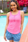 Summer Days Fuchsia Melange Ribbed Henley Button Down Tank