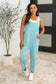 Totally Me Spaghetti Strap Jumpsuit in Heather Light Teal
