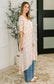 Tropical Print Gauze Kimono with Elastic Waist Tie in Milk Tea