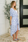 Tropical Print Gauze Kimono with Elastic Waist Tie in Periwinkle