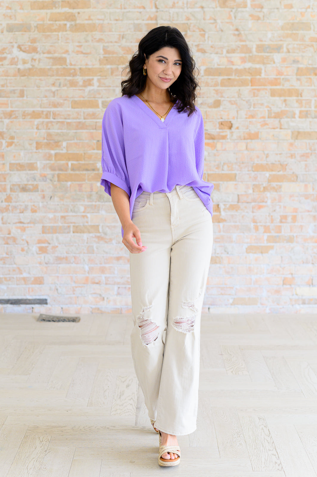 Up For Anything V-Neck Blouse in Lavender