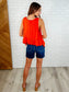 V-Neck Ruffled Peplum in Spicy Orange